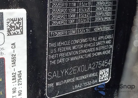 2020 Land Rover Range Rover Velar P250 R-Dynamic S from USA, damaged, VIN SALYK2EX0LA275454